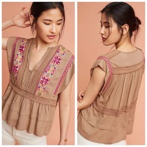 Blank London Anthropologie Sedona Blouse in Mocha Brown Size XS